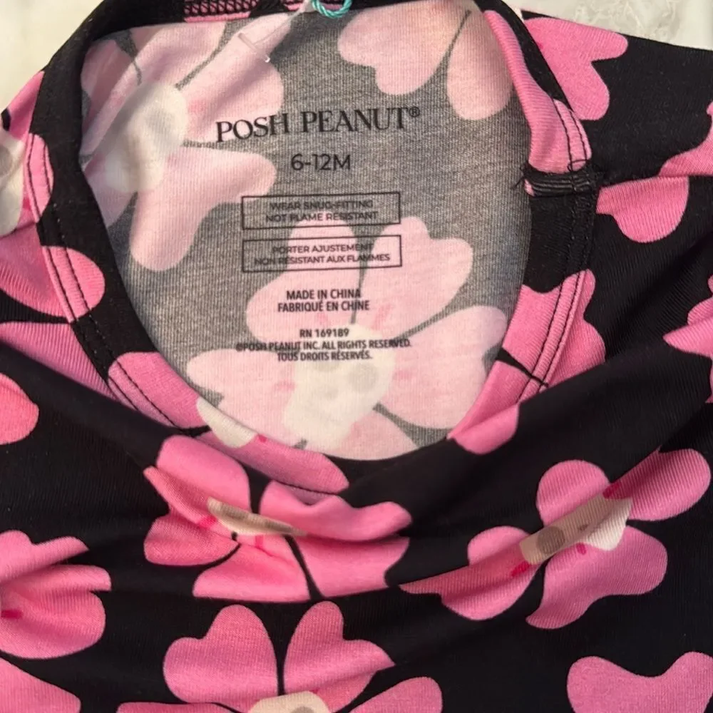 NWT Posh Peanut Black & Pink Floral Pajama Set